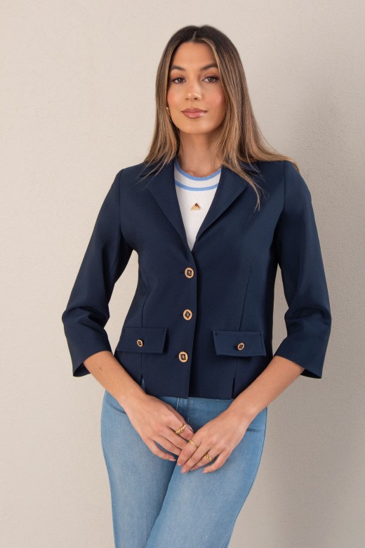 Blazer clssico curto com colarinho