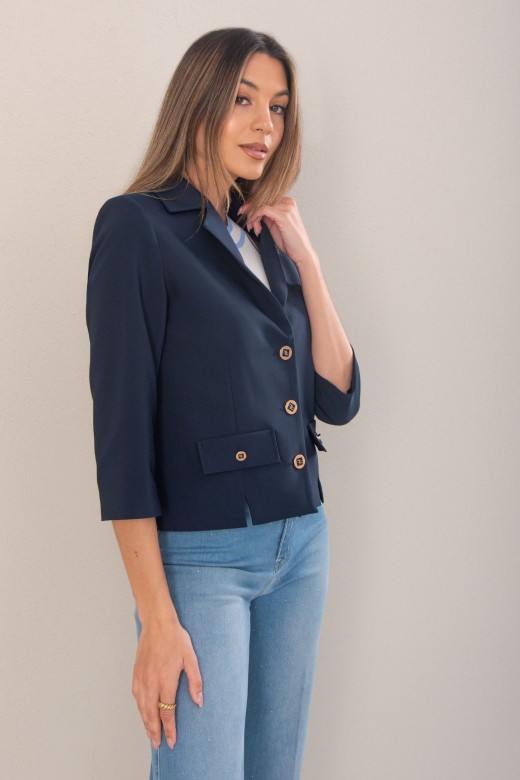 Blazer clssico curto com colarinho