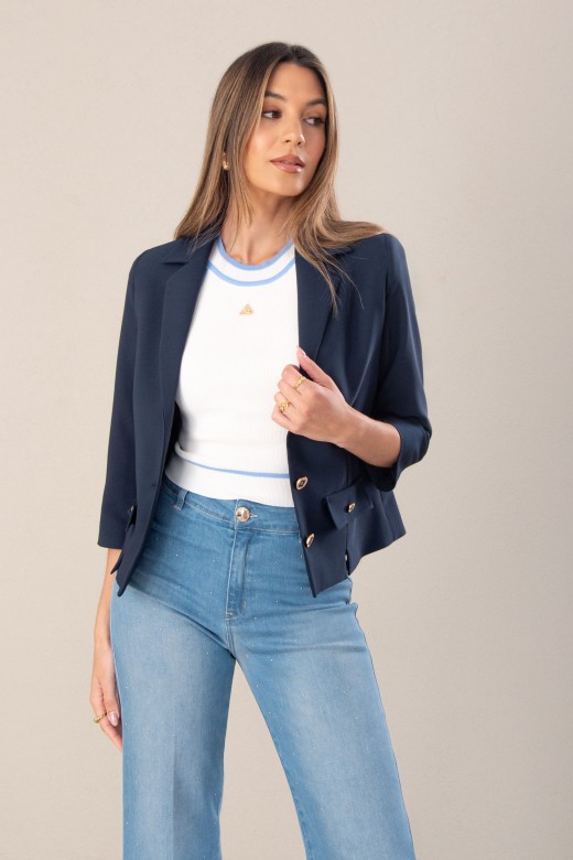 Blazer clssico curto com colarinho