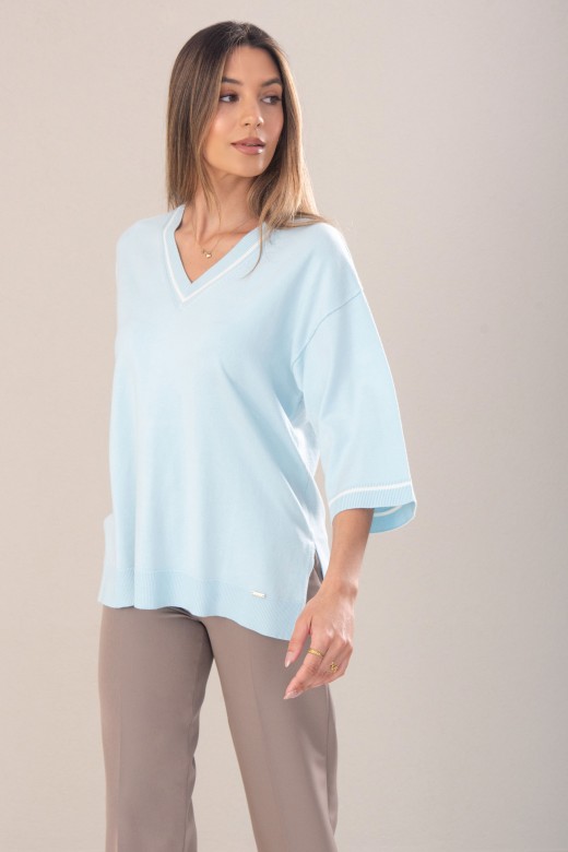 Camisola de malha fluida com detalhe de tira a contrastar