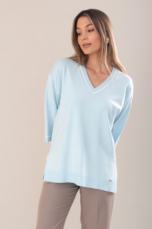 Camisola de malha fluida com detalhe de tira a contrastar