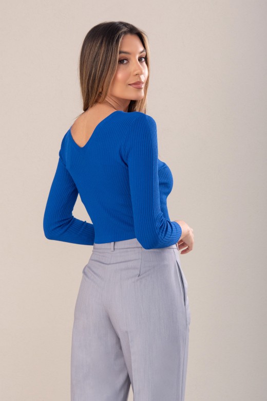 Camisola de malha canelada curta