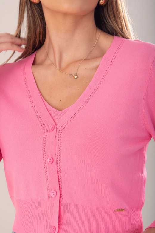 Conjunto de malha fina: casaco curto com top Conjunto de malha fina: casaco curto com top