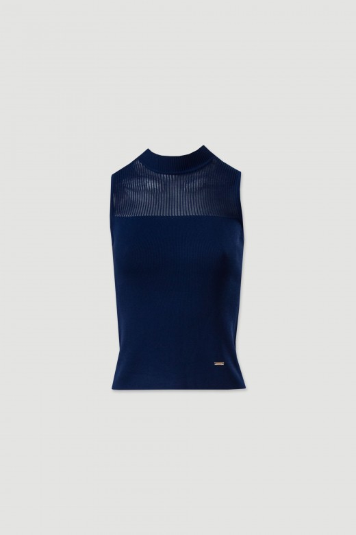 Top de malha de gola subida com transparncia 100% viscose