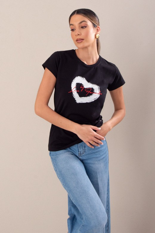 T-shirt bsica com estampado e bordado