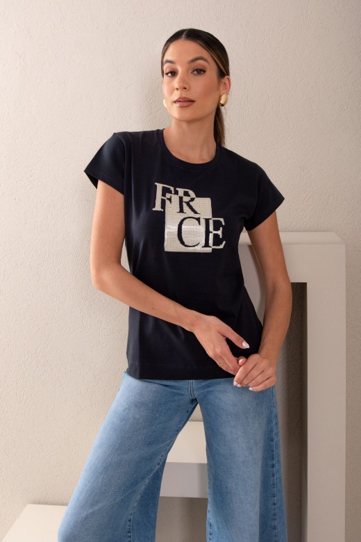 T-shirt bsica com trabalhado em lantejoulas