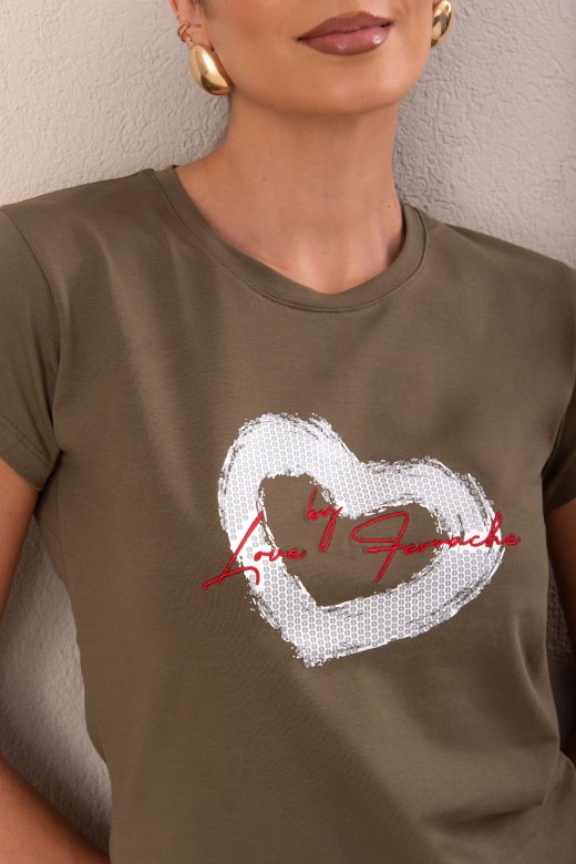 T-shirt de algodo bsica com estampado e bordado