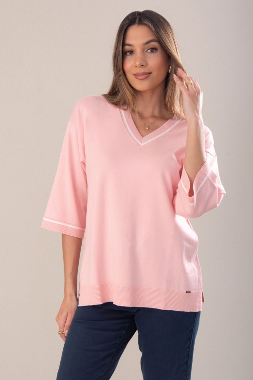 Camisola de malha fluida com detalhe de tira a contrastar