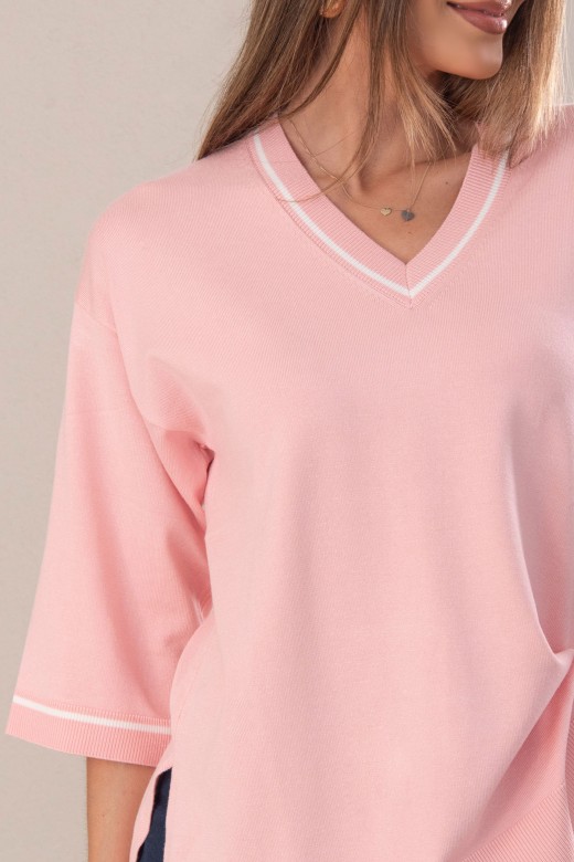 Camisola de malha fluida com detalhe de tira a contrastar