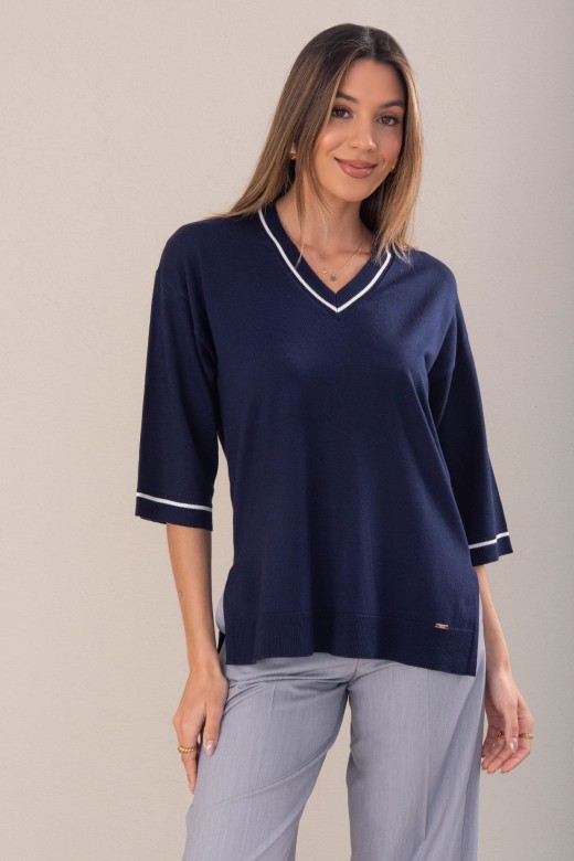 Camisola de malha fluida com detalhe de tira a contrastar