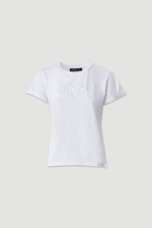 T-shirt básica com bordado e aplicação de lantejoulas T-shirt básica com bordado e aplicação de lantejoulas