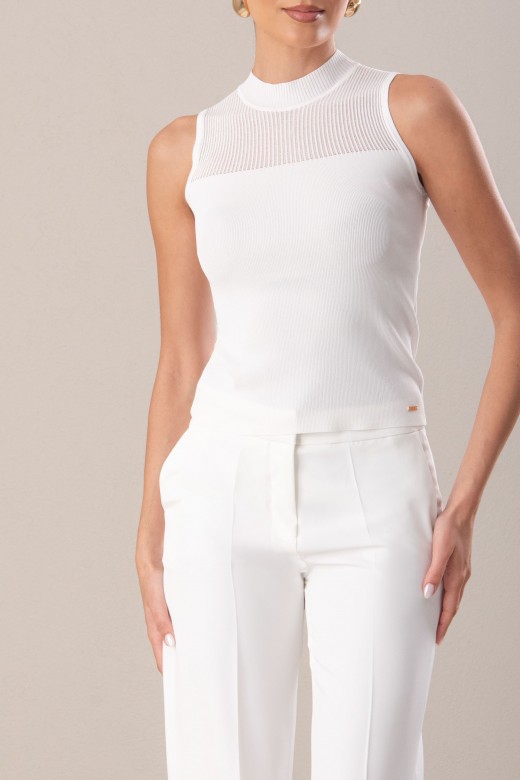Top de malha de gola subida com transparência 100% viscose Top de malha de gola subida com transparência 100% viscose