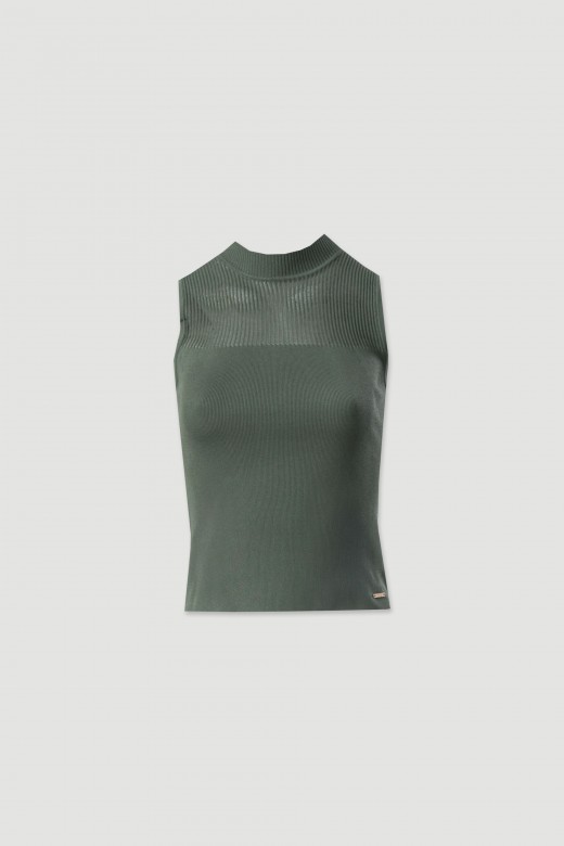 Top de malha de gola subida com transparncia 100% viscose