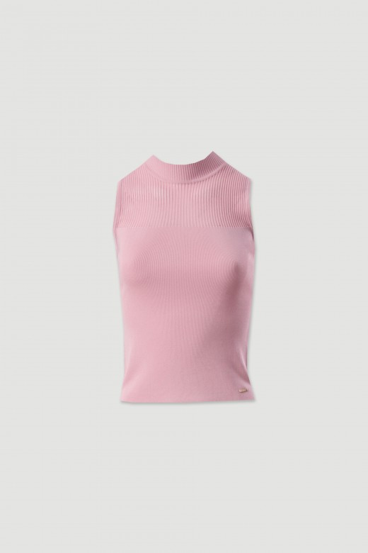 Haut en maille transparente  col montant 100 % viscose