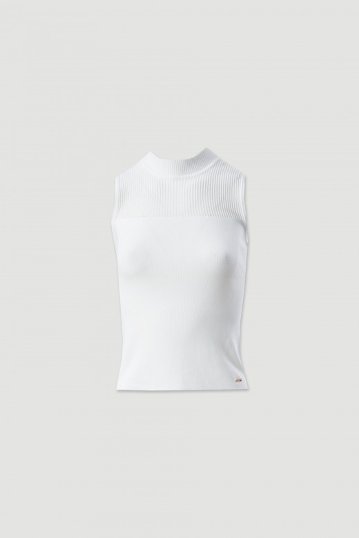 Top de malha de gola subida com transparência 100% viscose Top de malha de gola subida com transparência 100% viscose