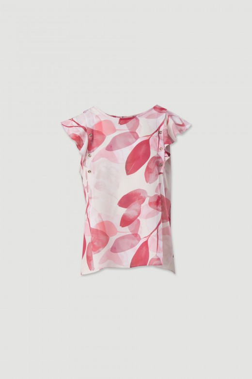 Blusa estampada com folho na manga