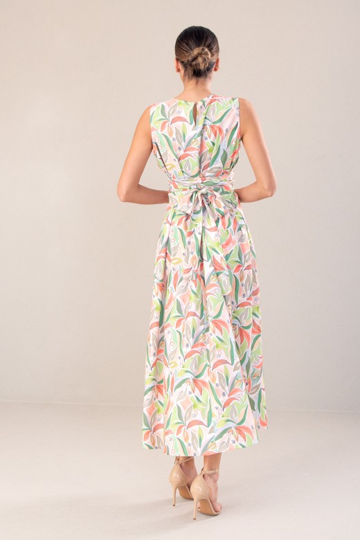 Vestido comprido estampado com cinto