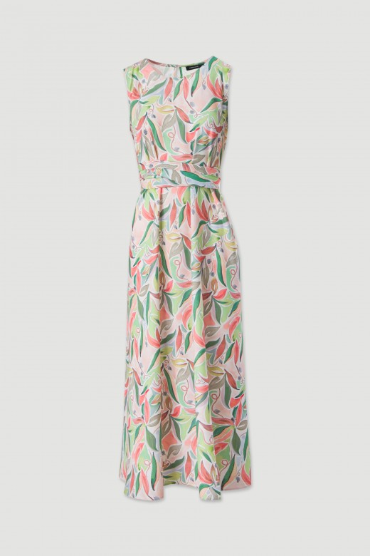 Vestido comprido estampado com cinto