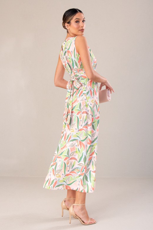 Vestido comprido estampado com cinto