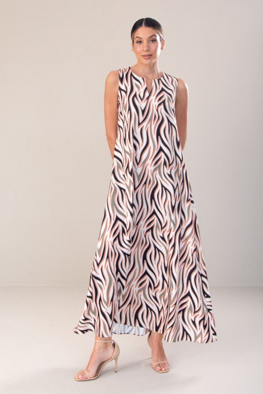 Vestido fludo estampado comprido