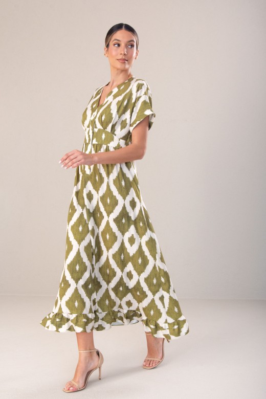 Long printed and cinched dress