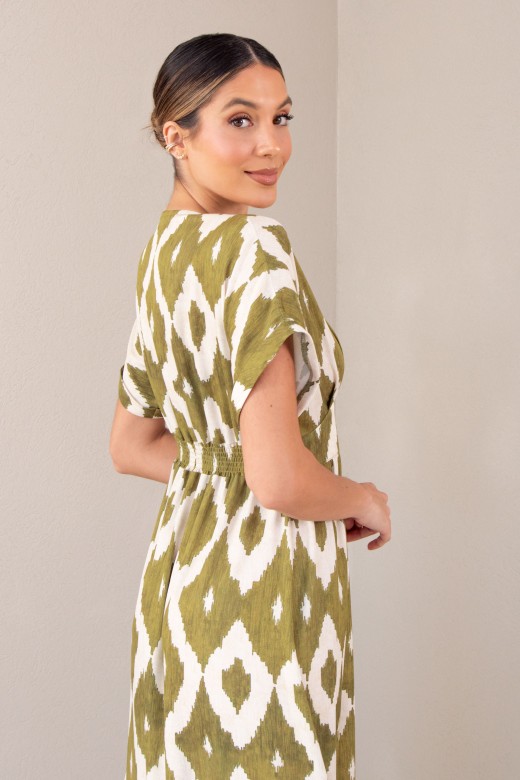 Long printed and cinched dress