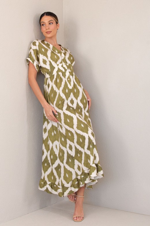 Long printed and cinched dress