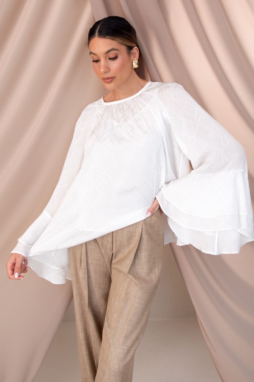 Flowy patterned tunic with double ruffle sleeves