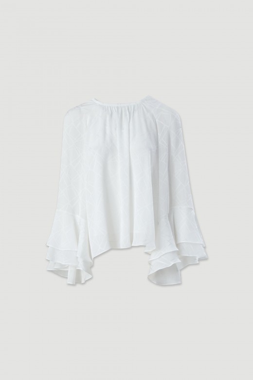 Flowy patterned tunic with double ruffle sleeves