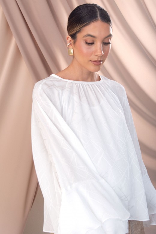Flowy patterned tunic with double ruffle sleeves