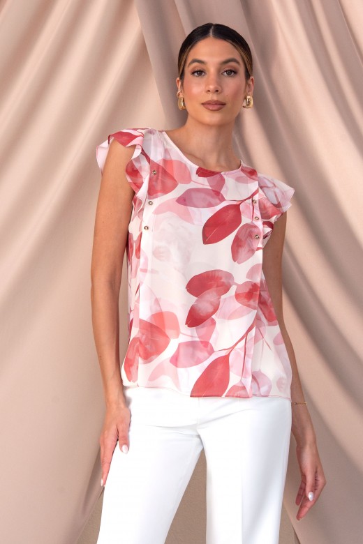 Blusa estampada com folho na manga