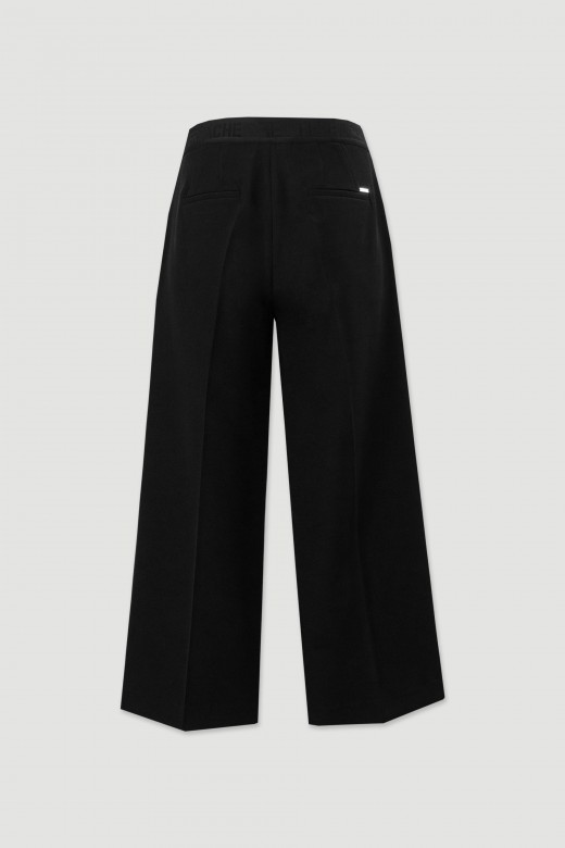 Wide leg culotte pants with elastic belt