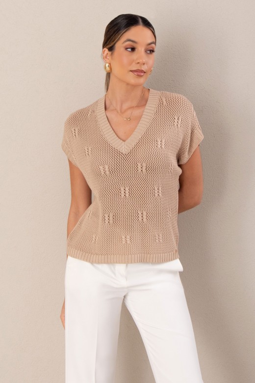 Pull en maille perfore avec dtail travaill