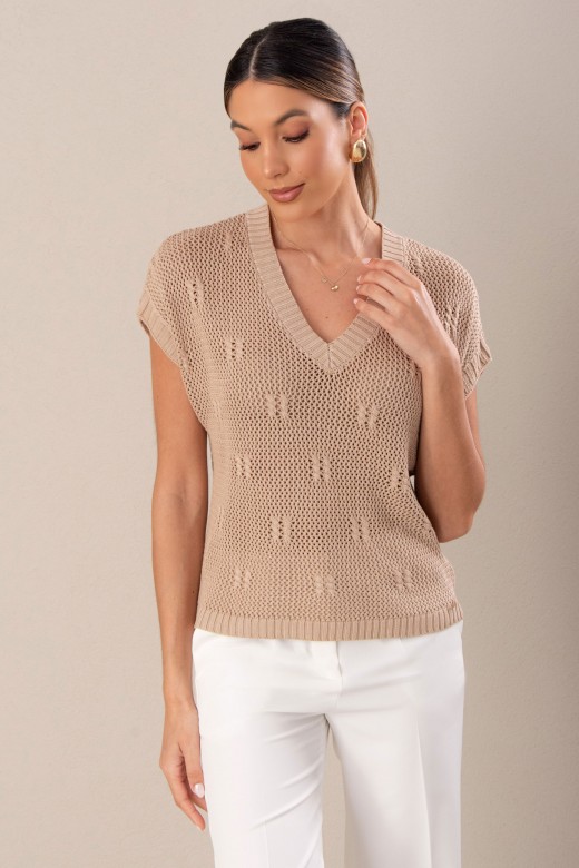 Pull en maille perfore avec dtail travaill