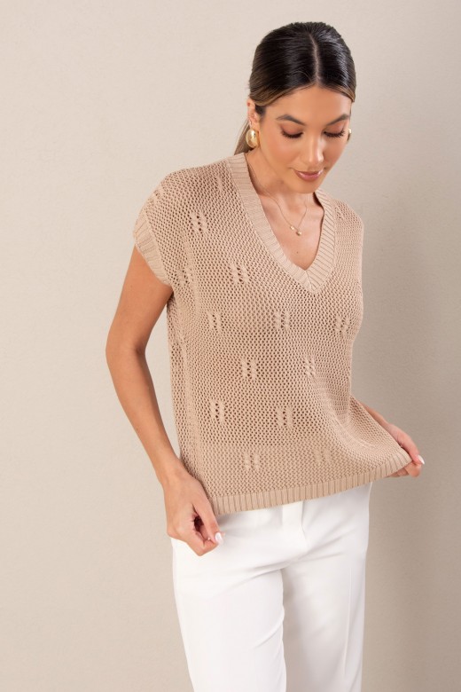 Pull en maille perfore avec dtail travaill