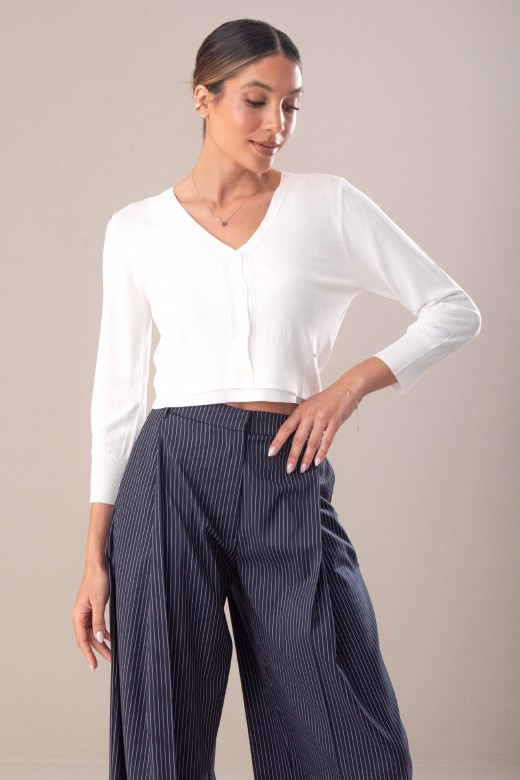 Conjunto de malha fina: casaco curto com top