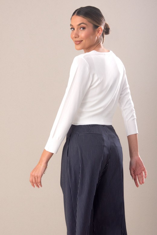 Conjunto de malha fina: casaco curto com top Conjunto de malha fina: casaco curto com top