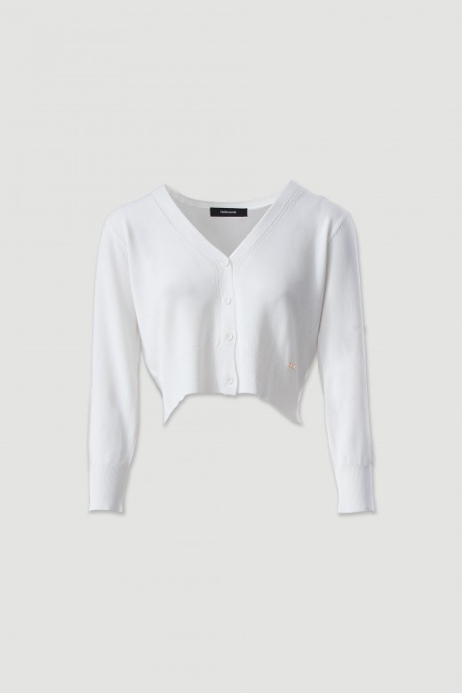 Conjunto de malha fina: casaco curto com top Conjunto de malha fina: casaco curto com top