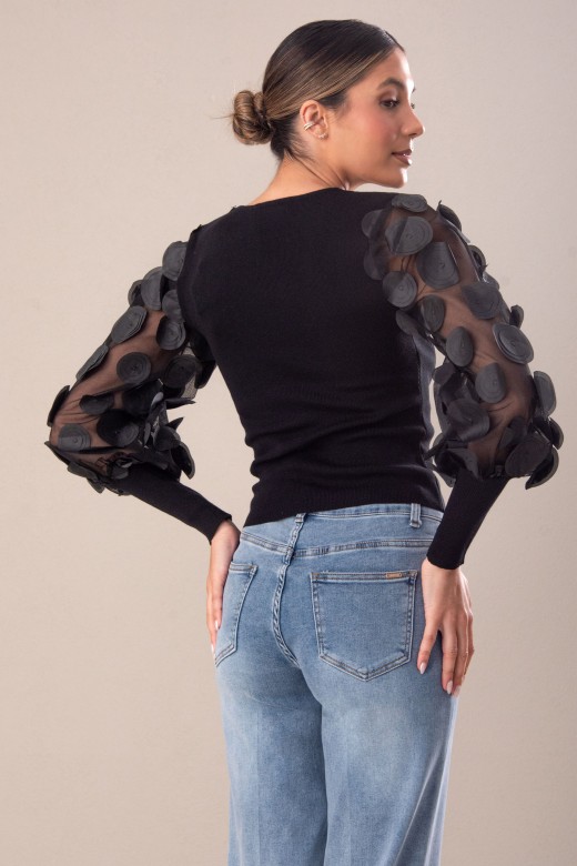 Camisola de malha com mangas em tule