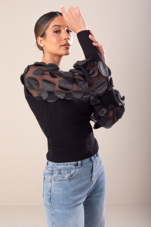 Camisola de malha com mangas em tule