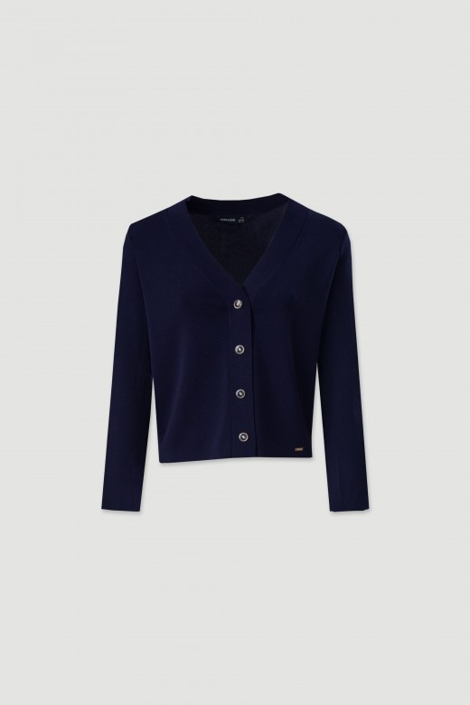 Short knit cardigan with custom buttons