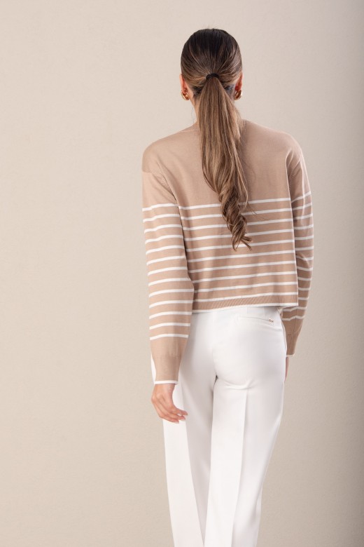 Camisola curta de malha com riscas