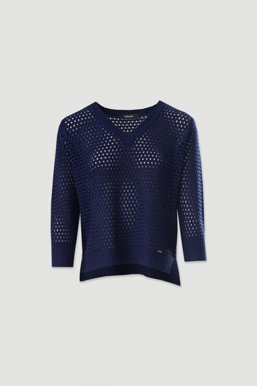 Asymmetric perforated knit sweater