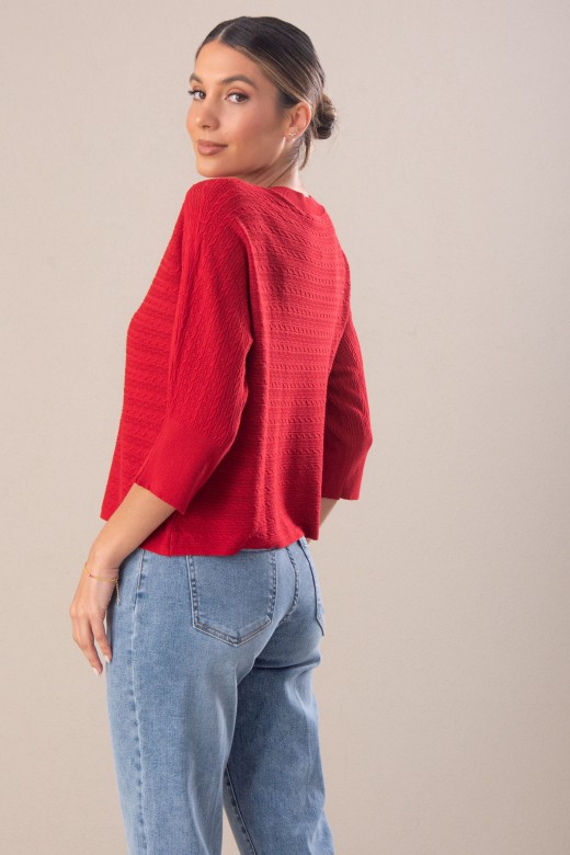 Textured knit sweater with 3/4 sleeves