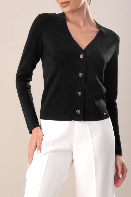 Short knit cardigan with custom buttons