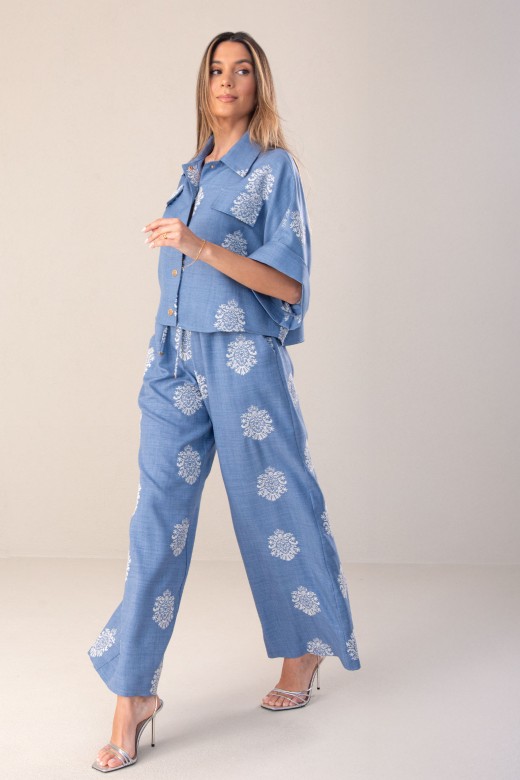 Printed wide-leg trousers