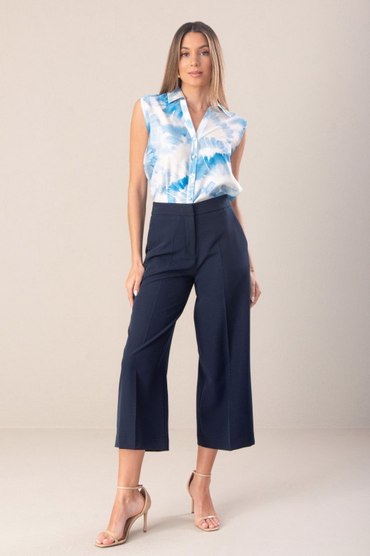 Calça culotte wide leg com cinto elástico Calça culotte wide leg com cinto elástico