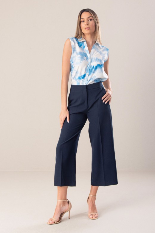 Calça culotte wide leg com cinto elástico Calça culotte wide leg com cinto elástico