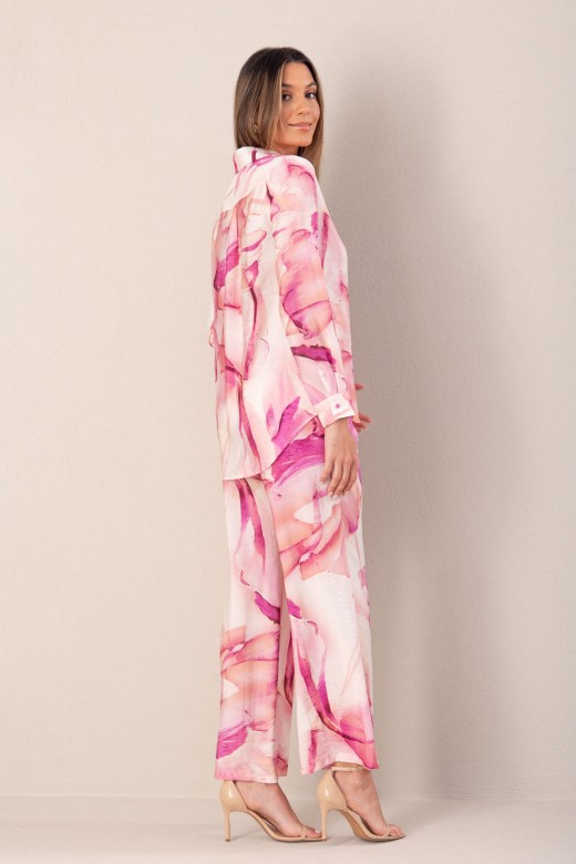 Cala wide leg estampada com cinto elstico
