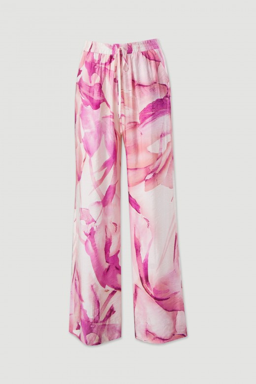 Cala wide leg estampada com cinto elstico